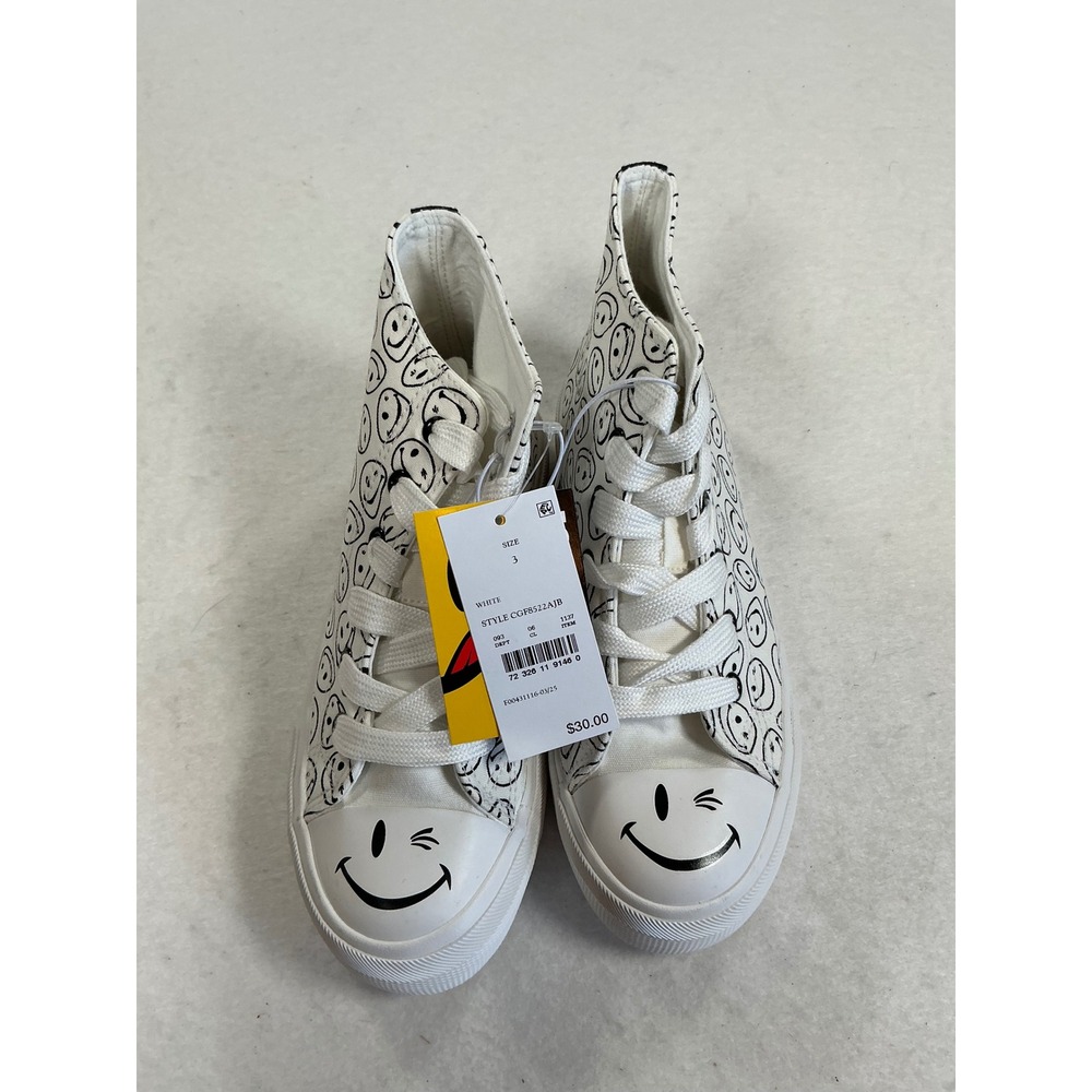Joe Boxer White Smiley Face High Top Sneakers CGF8522AJB Size 3 NIB